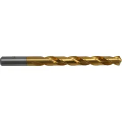 General purpose jobber-length drill bit made from TiN-coated high-speed steel. #72 wire size (0.0250 in diameter) with a 118° point angle. Suitable for drilling small holes in metals, plastics, and wood.