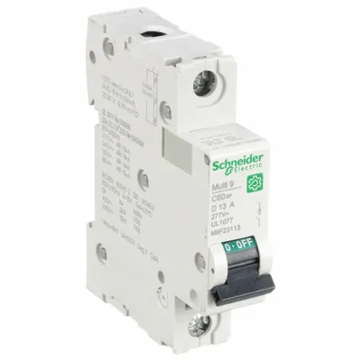 SCHNEIDER Supplementary Protector: 13 A Amps, 60V DC, 14kA at 120/240V AC, Screw Clamp - D-Curve, 1-Pole UL1077 DIN Rail-Mount Supplementary Protectors