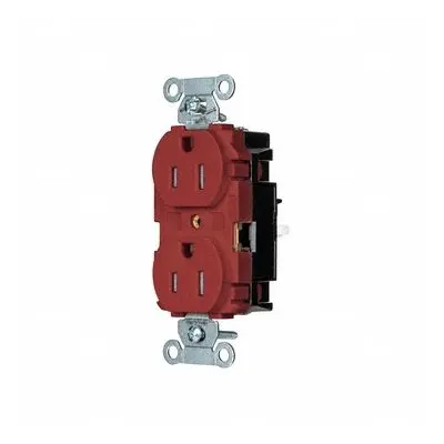 HUBBELL Receptacle: Duplex, 5-15, Red, 125V AC, 15 A, 2 Pole / 3 Wire (MPN BR15STRTR) - General Purpose Receptacles