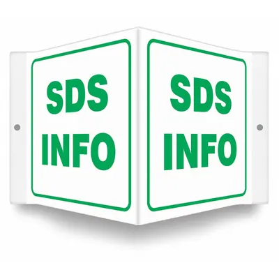 CONDOR Safety Sign: PETG, Mounting Holes Sign Mounting, 6 in x 8 1/2 in Nominal Sign Size - V-Shape Projection SDS Info Signs