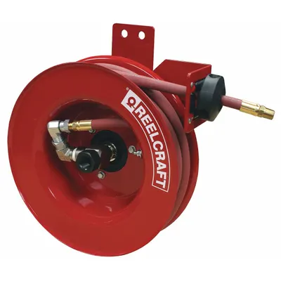 REELCRAFT Spring Return Hose Reel: 50 ft (3/8 in I.D.), 1/4 in MNPT, 300 psi Max Op Pressure - Side-Mount Air or Water Spring-Return Hose Reels