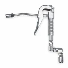 This non-metered manual dispense gun is designed for controlled fluid transfer from drums or barrels. With a 1/4 inch outlet, it directs flow into smaller containers without measuring, reducing spills in bulk fluid handling operations.