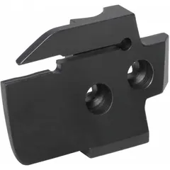 Carbide insert blade for face grooving operations on CNC lathes and turning centers. Used to cut precise grooves on the face of a workpiece for applications such as sealing rings, snap rings, or oil grooves.