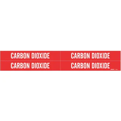 BRADY Pipe Marker: Carbon Dioxide, Red, White, Fits 3/4 to 2 3/8 in Pipe O.D. - Carbon Dioxide Adhesive Pipe Markers