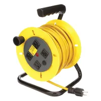APPROVED VENDOR Extension Cord Reel: 40 ft Cord Lg, 14 AWG, 5-15R Retractable End, SJTW, Yellow (MPN 2YKR4)