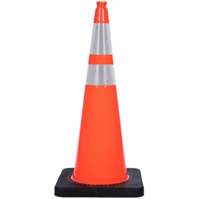 OEM Traffic Cone with Bands: MUTCD/NCHRP-350, 36 in Cone Ht, Orange, High-Intensity Prismatic - Traffic Cones for Roadway Use