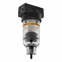 Parker 14F05BB particulate filter removes solid contaminants down to 5 micron from compressed air lines. With 1/8 in NPT ports, 22 scfm flow capacity, and 150 psig maximum operating pressure, it includes a plastic bowl and Auto Pulse Drain for automatic condensate removal. Used in pneumatic systems to protect downstream equipment.