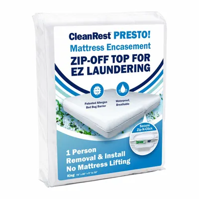 CLEANREST Bedbug Barrier: King, 80 in Overall Lg, 78 in Overall Wd, White - Mattress Encasements