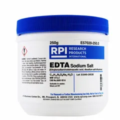 EDTA disodium salt is a chelating agent used to bind divalent cations, commonly employed as a protease inhibitor in biochemical and molecular biology applications. This USP-grade powder is supplied in a plastic container and has a pH range of 4.0 to 6.0.