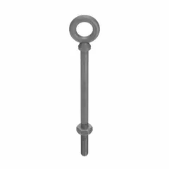 This steel, galvanized machinery eye bolt with shoulder features a 1/2"-13 thread size and 4 in thread length. It includes a nut and is used for lifting and rigging applications where the shoulder provides a secure seating surface for vertical lifts.