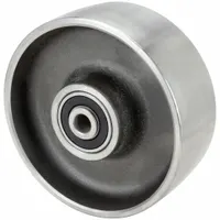 This steel tread wheel has a 6 in diameter and 3 in width, with a 4,000 lb load rating. It includes a spanner bushing and is finished in silver. Suitable for heavy-duty material handling applications such as carts, platform trucks, and tow-line systems