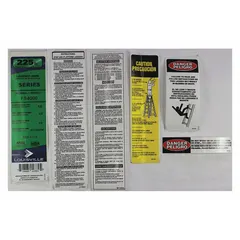 Replacement label kit for Louisville Ladder models FS4004, FS4006, FS4007, and FS4008. Restores safety and identification markings on compatible ladder units. Includes labels for material handling applications.