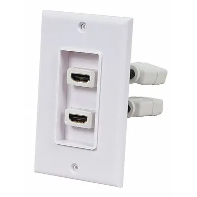 MONOPRICE 1-Gang 2-Port HDMI Wall Plate, White - Audio-Video Jacks with Frames