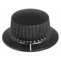 Skirted control knob made from thermoset material, offering electrical insulation and heat resistance. With a 1.5-inch diameter and 0.69-inch height, it is suited for manual adjustment on industrial controls, valves, and machinery.