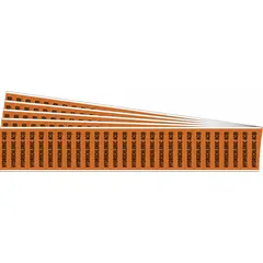 Orange adhesive pipe marker with black legend text reading 'Hydrochloric Acid'. Designed for pipes with outer diameter of 3/4 inch and smaller. Supplied without directional arrows in a pack of 5. Used to identify hydrochloric acid lines in industrial piping systems.