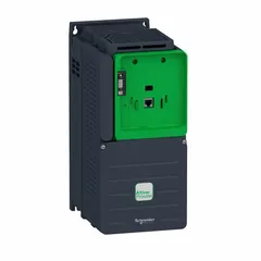 The SCHNEIDER Altivar ATV930D11N4ZU is a compact variable frequency drive with three-phase input and output, rated at 15 hp. It features no bypass and is fully programmable. This drive is used to control the speed and torque of three-phase AC motors in industrial applications such as conveyors, pumps, and fans.
