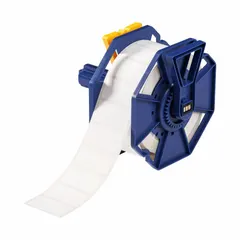 Acrylic, permanent adhesive precut label roll with inkjet print-receptive material. Each label measures 1 in x 2 in, supplied in rolls of 1,000 labels. Compatible with J7300 printer series. Used for asset tagging, cable marking, and equipment labeling in industrial and facility environments.