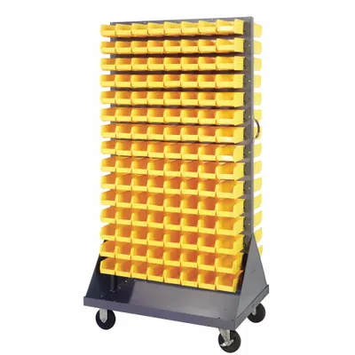 QUANTUM STORAGE SYSTEMS Mobile Louvered Floor Rack: 36 in x 24 in x 72 in, 240 Bins Included - Vertical Mobile Louvered Racks with Bins