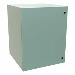 This steel washdown enclosure measures 30 x 24 x 24 inches and is rated NEMA 12/3R/4, suitable for indoor or outdoor use where protection from dust, rain, sleet, and hose-directed water is required. It features a solid hinged cover secured with a 1/4-turn latch. Knockouts are not included.