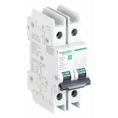2-pole miniature circuit breaker with C-curve trip characteristic, rated 8 A. UL489 listed for branch circuit protection. Maximum interrupting rating 14 kA at 120/240 V AC; AC voltage rating 240/277/480 V. Screw clamp terminals. Suitable for overcurrent protection in industrial control panels and distribution boards.