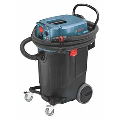Corded dry/wet dust extractor with HEPA filtration for capturing fine dust, debris, and liquids. Features a 14 1/2 gallon plastic tank, 150 cfm air flow, and 1 3/8 inch hose diameter. Suitable for construction, renovation, and industrial cleanup applications requiring fine dust control.