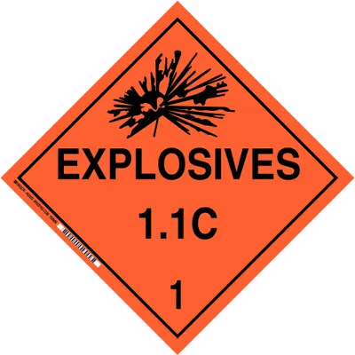 BRADY Container Placard: Explosives 1.1 C 1, 10 3/4 in x 10 3/4 in, 10 3/4 in Label Ht - Class 1: Explosives