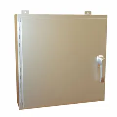 This HAMMOND stainless steel enclosure measures 24 x 24 x 6 inches and features a solid cover with a handle closure. Rated NEMA 12/13/3R/4/4X, it provides protection against dust, falling dirt, dripping water, rain, sleet, hose-directed water, and corrosion. Suitable for indoor and outdoor use in industrial environments where electrical controls and components require a robust, corrosion-resistant housing.