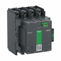 Non-reversing IEC contactor with 4 normally open poles rated 185 A. Coil voltage 120V AC/240V AC. Spring-loaded wire termination. No integrated surge suppression. Used for switching power circuits in motor control, lighting, and heating applications.