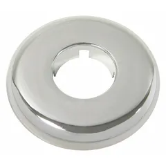 Plastic faucet escutcheon with chrome finish. Used to cover the gap between faucet and sink or countertop for a finished appearance. Universal fit compatible with most manufacturers. Sold in a 12-pack.