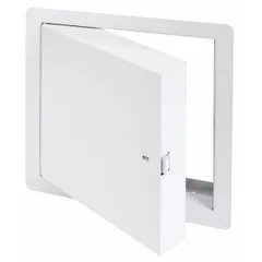 This steel locking access door is designed for ceiling mounting, providing secure access to mechanical, electrical, or plumbing systems. It features a 20-gauge door, piano hinge, exposed flange, and a powder-coated white finish.