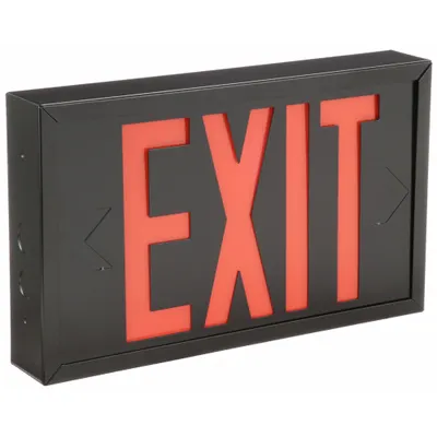 BIG BEAM Exit Sign: LED, Black, Red, 2 Faces, Ceiling/End/Wall, Not Battery Powered - Steel Lighted Exit Signs