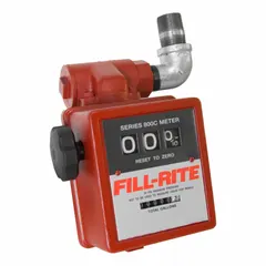Mechanical totalizer for measuring fuel transfer volumes. Compatible with B20, diesel, E15, gasoline, and kerosene. Provides +/-1% accuracy with a standard frequency pulse output and mechanical display in gallons. Features Buna-N seals and O-rings.
