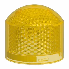 Flashing light module from the Harmony XVB7 series. Yellow lens provides visual indication for status or warnings. Operates on 24V AC/DC. Overall diameter of 2 13/16 inches. Suitable for use on industrial machinery, conveyors, or process lines.