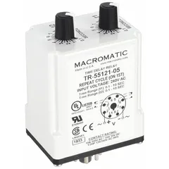 Socket-mounted time delay relay with 8 pins, rated 240V AC and 10 A. Used in industrial control panels to manage timing sequences for machinery, conveyors, and process controls.
