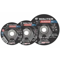 Type 27 depressed center grinding wheel from the XCAVATOR XX series, designed for cool-cutting on carbon and stainless steel. Measures 4-1/2" diameter by 1/4" thickness with a 5/8"-11 arbor hole. Suitable for stock removal, weld blending, and surface preparation in metal fabrication and maintenance applications.