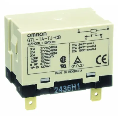 OMRON Enclosed Power Relay: Bracket Mounted, 30 A Current Rating, 12V DC, SPST-NO - Bracket-Mounted Relays