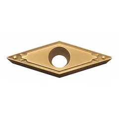 Diamond indexable turning insert for precision turning and finishing of non-ferrous materials, ceramics, and composites. The diamond tip provides wear resistance and surface finish in high-speed machining. Suitable for fine finishing and light roughing operations.