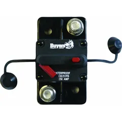 Surface mount circuit breaker from the CB Series, rated for 42V DC with a 250 A interrupt rating. Features a stud terminal connection for secure installation. Suitable for overcurrent protection in high-current DC circuits requiring manual reset.