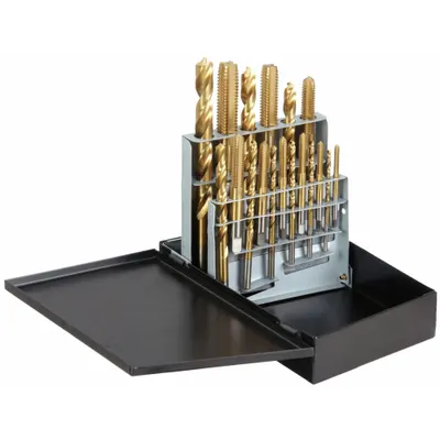 OEM Drill Bit and Tap Set: 18 Pc, 5/16" to 27/64" Drills - Drill Bit & Hand Tap Sets