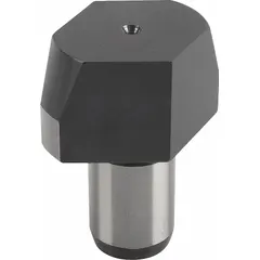 This shouldered locating pin is made of tool steel with a 12 mm shank outside diameter. Its diamond-shaped profile provides accurate positioning while accommodating minor misalignments in jigs and fixtures. Commonly used in machining and assembly operations for repeatable workpiece location.