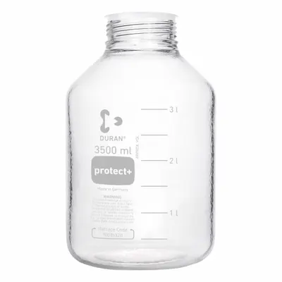 DURAN Narrow Mouth Round Glass Bottles - Safety Coated: 3.5 L, 80 mm, Colorless - Safety Coated Wide Mouth Round Glass Lab Bottles
