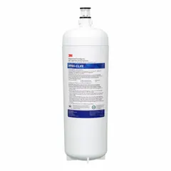 This quick-connect water filter is designed for drinking fountains and beverage machines. It features polyphosphate filter media to reduce chloramine, with a flow rate of 3.5 gpm and a capacity of 35,000 gallons. Overall height is 5 inches and diameter is 5 1/8 inches.