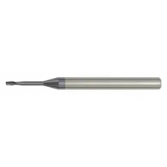 This pencil-neck carbide square end mill is designed for machining hardened materials. It features a TiAlN coating, 2 flutes, 1.5 mm mill diameter, 2.3 mm length of cut, and 50 mm overall length. Typical applications include slotting, profiling, and contouring in tool steels, die steels, and high-hardness alloys.