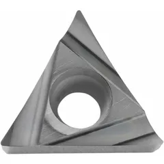 Carbide triangle (T) indexable turning insert for turning, facing, and profiling operations on lathes. Designed for precision metal cutting in industrial manufacturing.