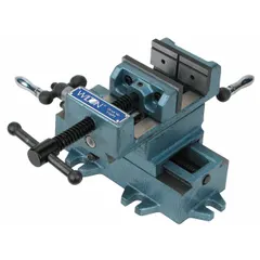 WILTON cross-slide drill press vise with V-grooved face, 3 in max jaw opening, and 1 1/8 in throat depth. Designed for clamping round and flat workpieces in drilling, milling, and tapping operations. Cross-slide base enables X-Y positioning without reclamping.
