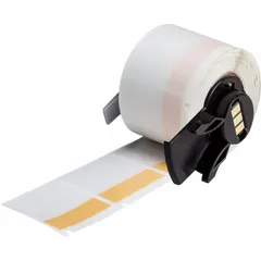 Orange matte vinyl wraparound label roll, 1 1/2 in x 1 1/2 in, with 250 labels. Designed for use with Brady M611 printer series and M61-R4310 ribbon. Suitable for industrial identification, cable marking, and asset tagging.