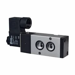 Single solenoid, 4-port valve with 1/4 in NPT inlet and outlet. Operates on 24V DC. NAMUR interface for direct mounting to pneumatic actuators in industrial automation.