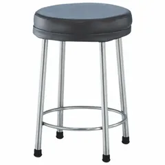 This vinyl lab stool is ESD-Safe for use in static-sensitive areas. It features a steel base with foot support, a seat width and depth of 15 inches, and a fixed height of 21 inches. The black vinyl seat provides a clean, durable work surface.