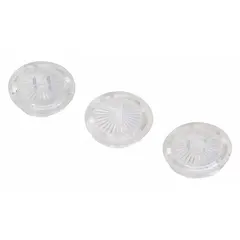 Acrylic faucet handle cap with chrome finish. Designed for cold handle types, featuring a symbol index for clear identification. Used in residential and commercial plumbing to mark cold water handles.