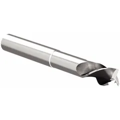 Carbide square end mill with reduced neck for fast cutting in aluminum and non-ferrous materials. Three flutes, 3/16" mill diameter, 1/4" length of cut, 2-1/4" overall length. Uncoated. Suitable for slotting, profiling, and pocketing in general machining applications.
